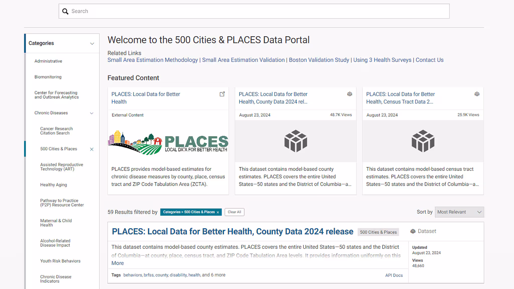 PLACES Data Portal Screenshot of PLACES Data Portal webpage