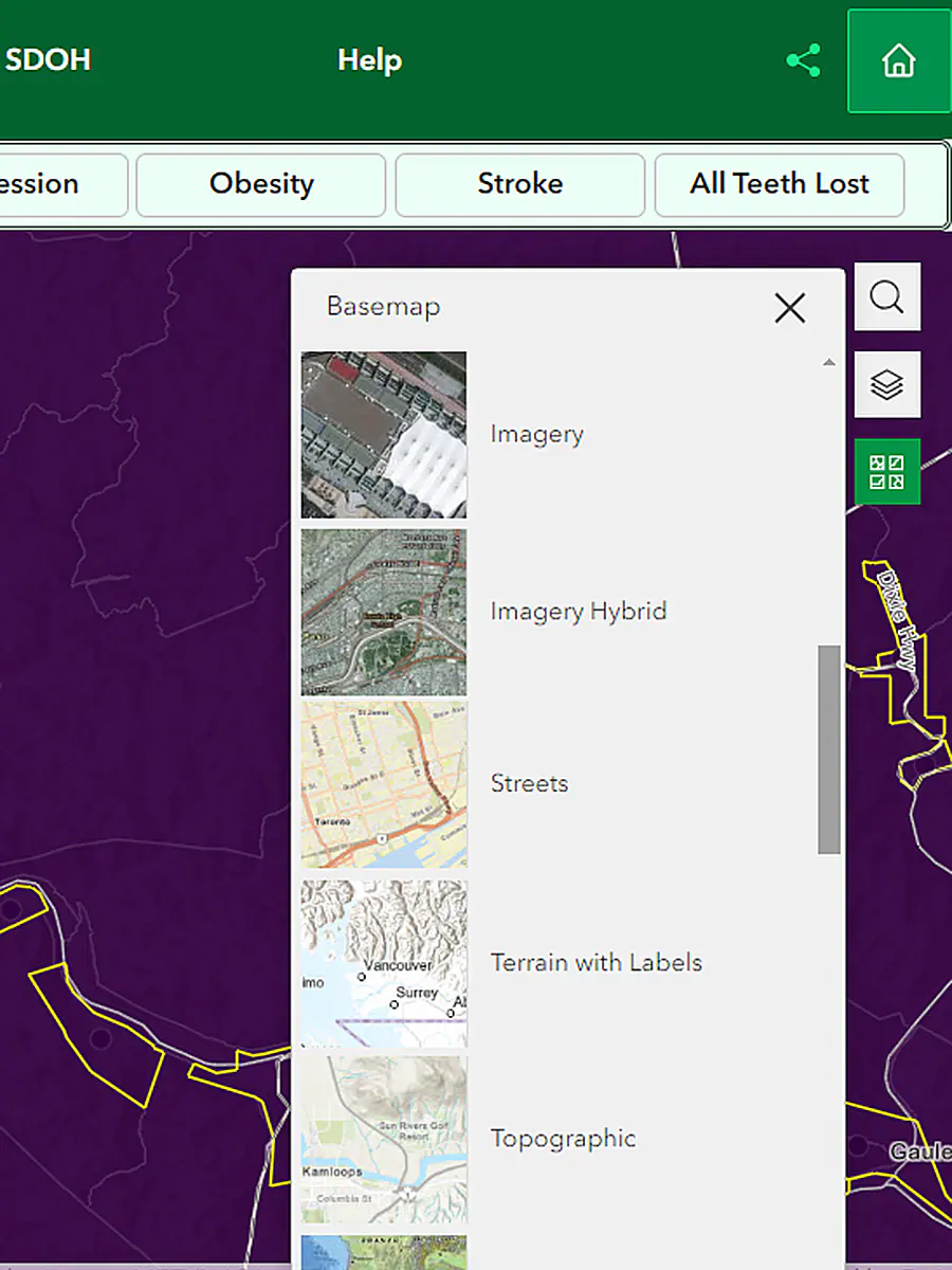 PLACES map Basemaps Basemap window with Imagery, Imagery Hybrid, Streets, and Topographic map options.