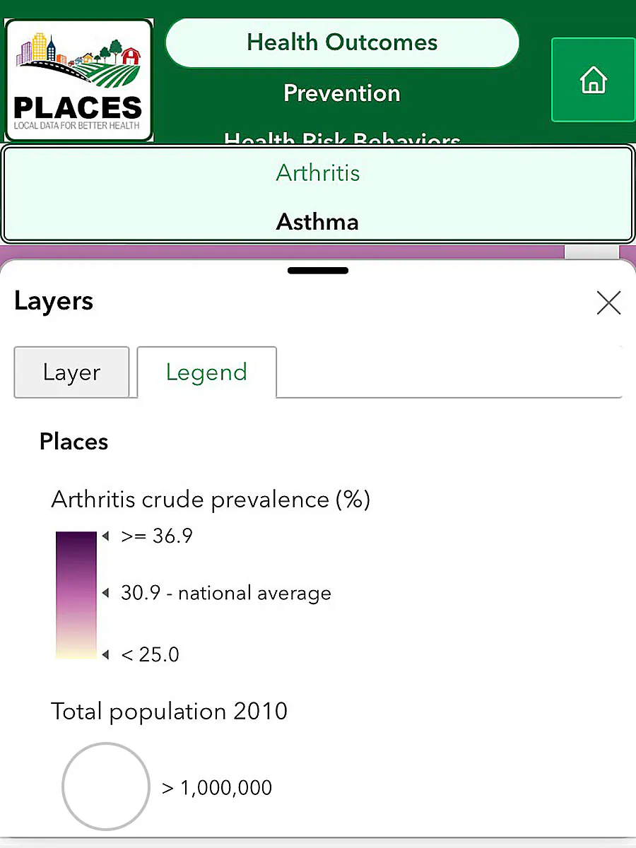 PLACES Map Mobile Legend Open After pulling the bar up, the legend details will be viewable.
