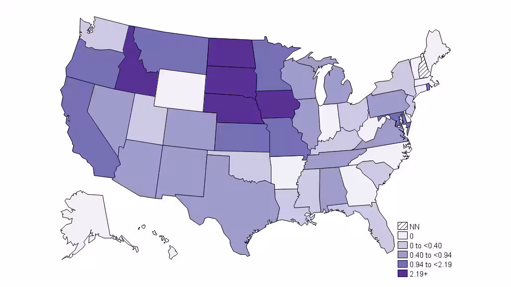 Fig2_map_2019 geographical distribution of Q fever incidence in 2019