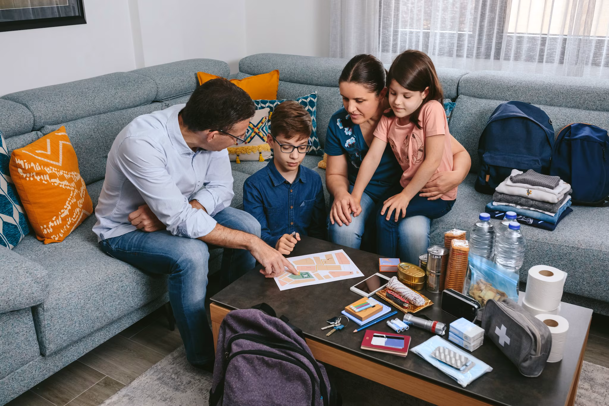 Father explaining the emergency plan to family
