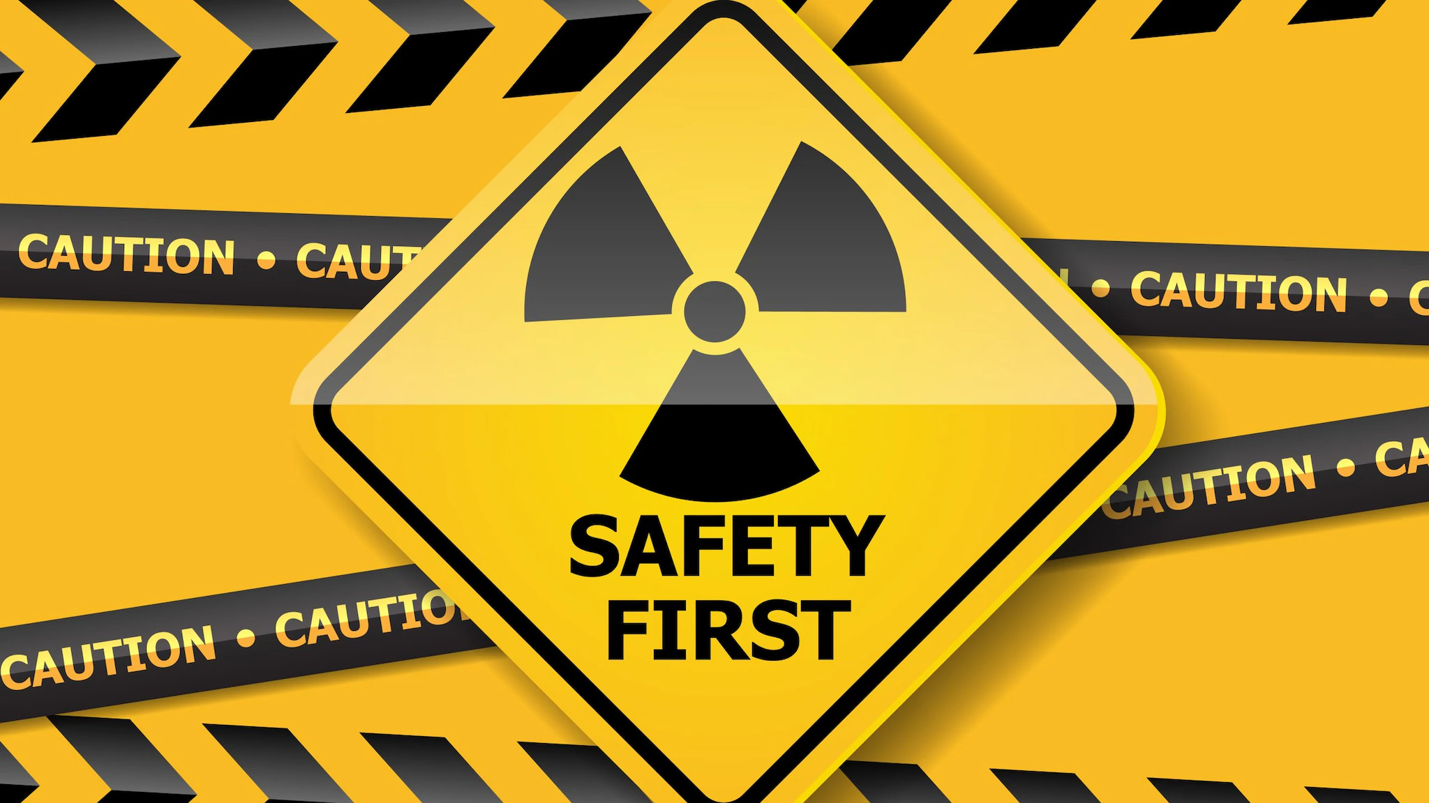 Radiation Safety illustration of radiation warning sign on yellow wall vector background