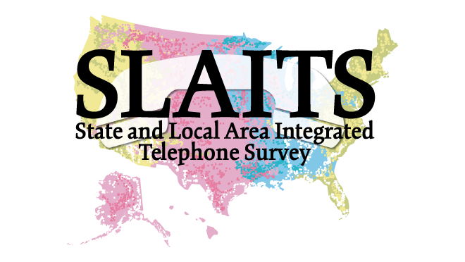 SLAITS thumbnail State and Local Area Integrated Telephone Survey (SLAITS) logo. Text over image of U.S. map.