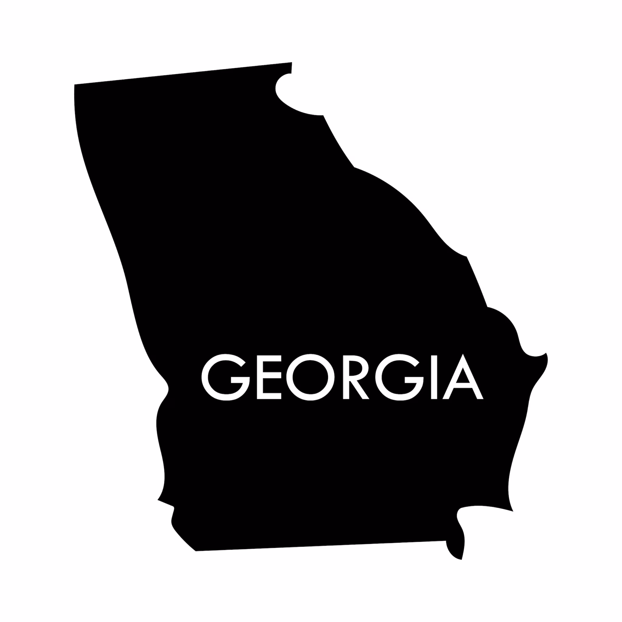 Georgia Silhouette Georgia state shaded black with white text saying Georgia.