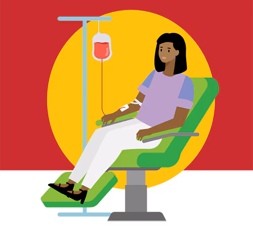 — title missing — Illustration of a person getting a blood transfusion.