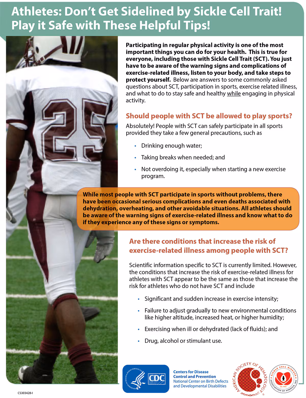 Athletes: Don’t get sidelined by sickle cell trait! Play it safe with these helpful tips! - factsheet thumbnail