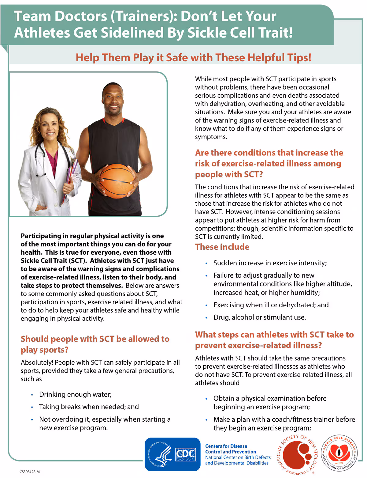 Team Doctors (trainers): Don’t let your athletes get sidelined by sickle cell trait! Help them play it safe with these helpful tips! fact sheet thumbnail
