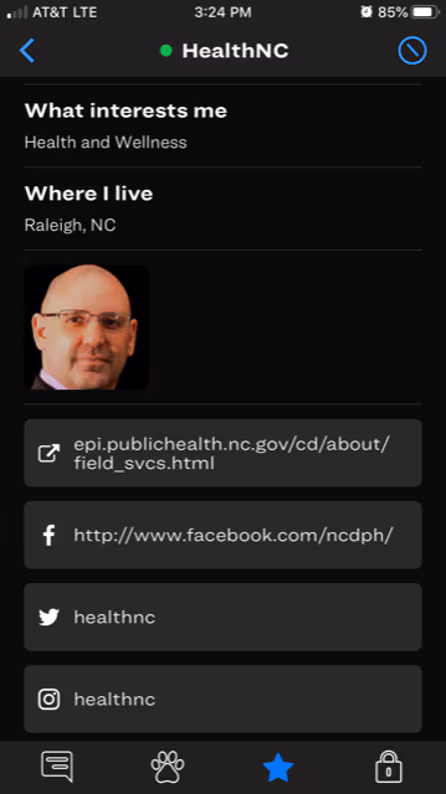 healthNC9.png An example personal profile for the Scruff mobile app details for health care professionals.