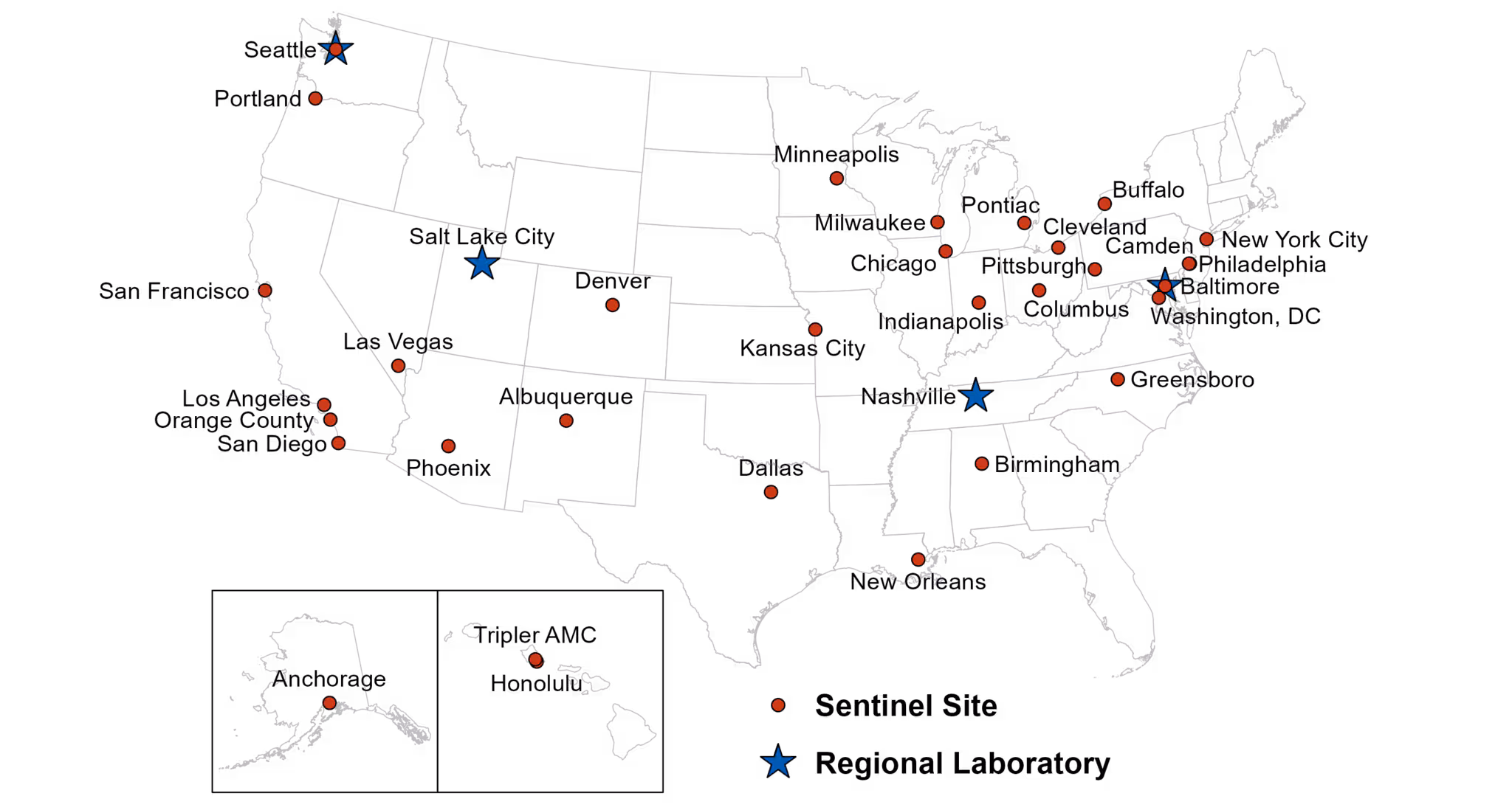 GISP 2022-2023 Sites Map Map showing 2022 GISP Clinical Sites and Regional Laboratories
