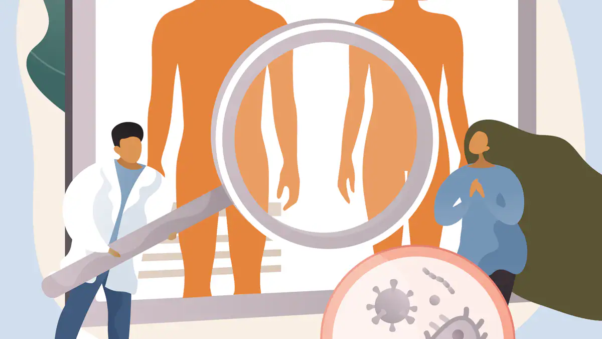 STI Picture Cards Two people looking at pictures of STI symptoms