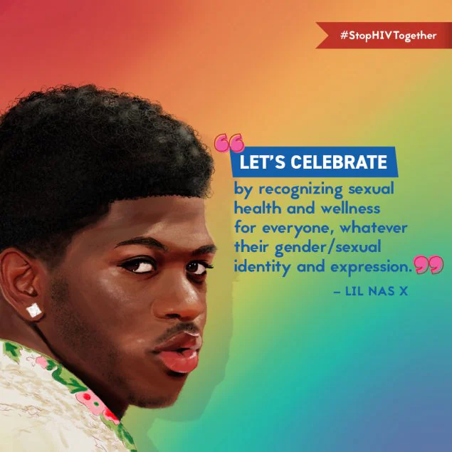 2023-LSHT-October_SocialMedia-LGBTHistory-02 Illustration of performing artist Lil Nas X. Text: “Let’s celebrate by recognizing sexual health and wellness for everyone, whatever their gender/sexual identity and expression.” -Lil Nas X