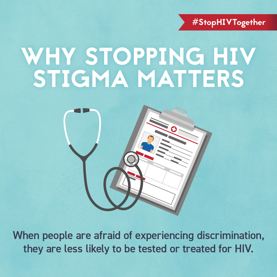 Why stopping HIV stigma matters Image: Animation of a stethoscope and health chart. Text: Why stopping HIV stigma matters When people are afraid of experiencing discrimination, they are less likely to be tested or treated for HIV.