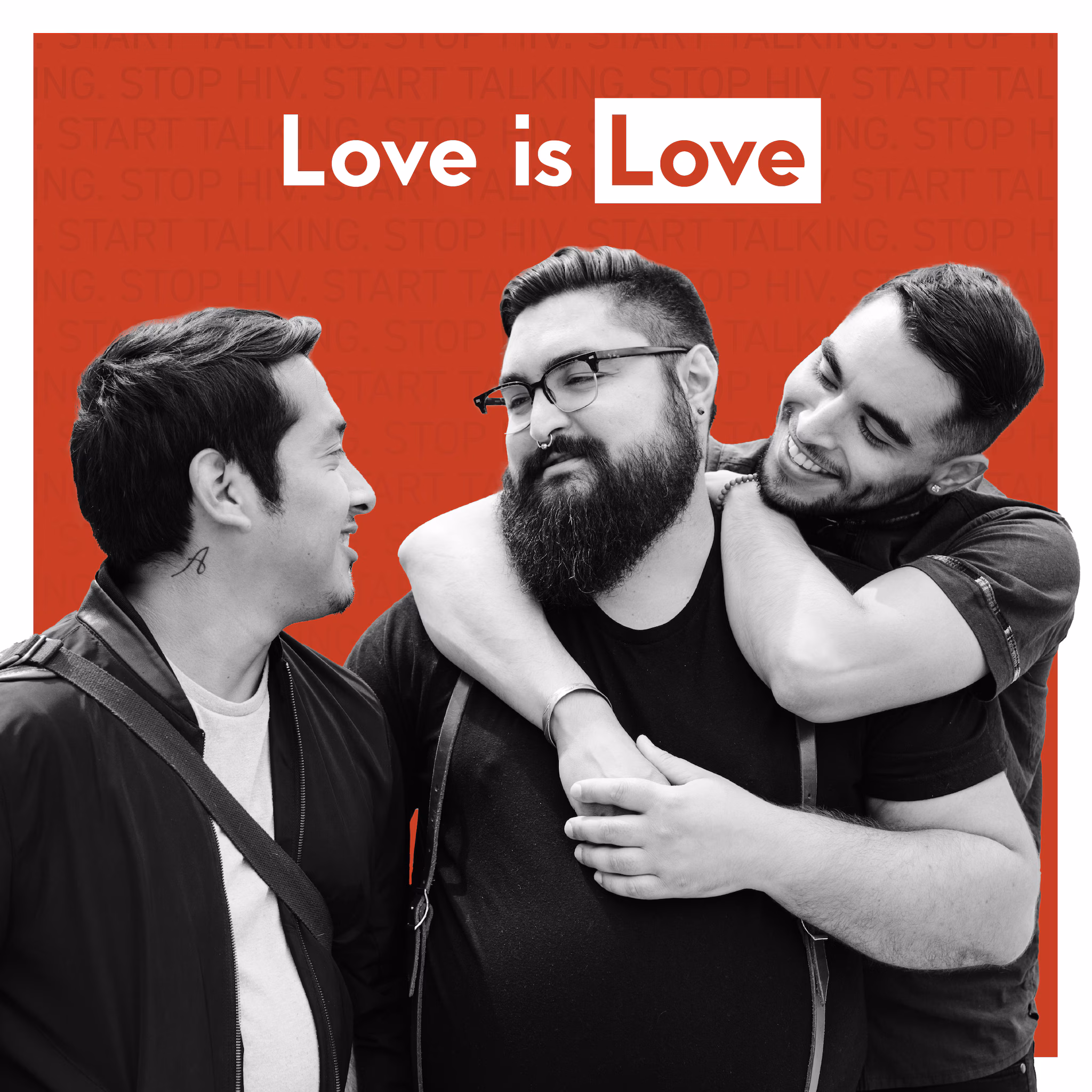 cdc-hiv-together-social-media-seasonal-holiday-toolkit-valentines-stsh-love An image of three men showing each other love with the words love is love written in bold letters.