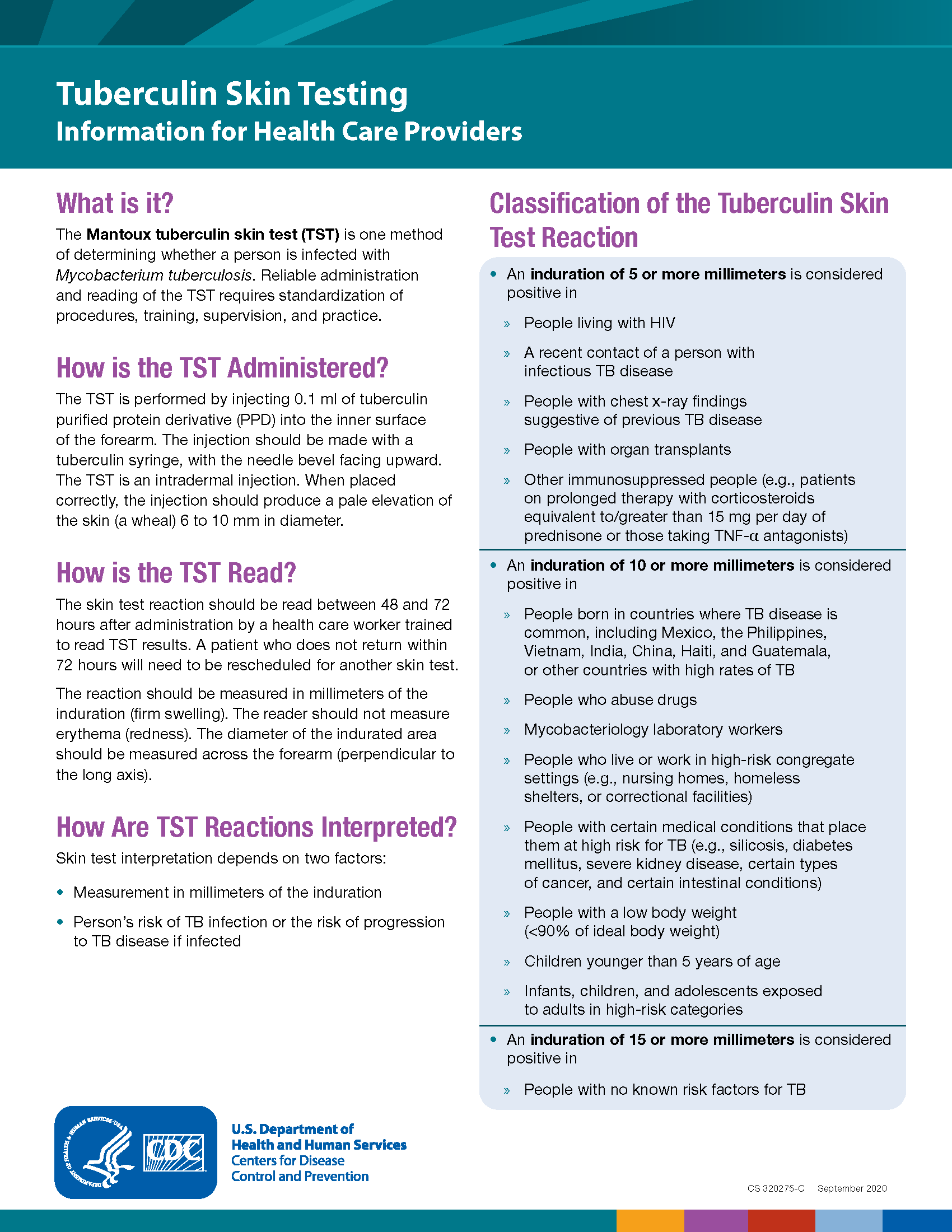 Tuberculin Skin Testing Information for Health Care Providers Tuberculin Skin Testing Information for Health Care Provider fact sheet