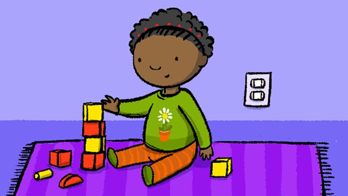 Illustration of Immunization schedule 4 Illustration of child playing with blocks