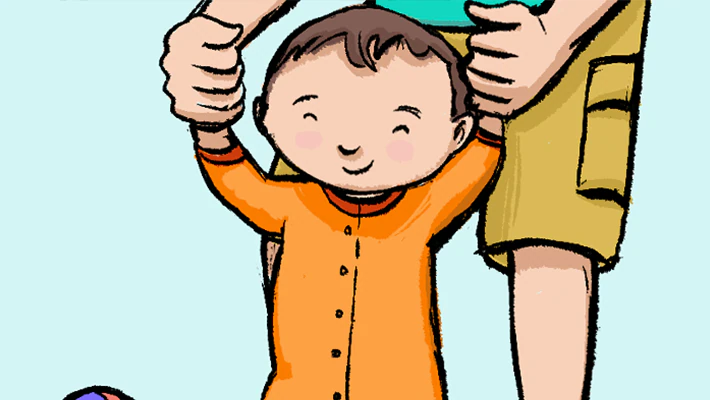 Illustration of Immunization schedule 5 Illustration of parent helping a baby walk