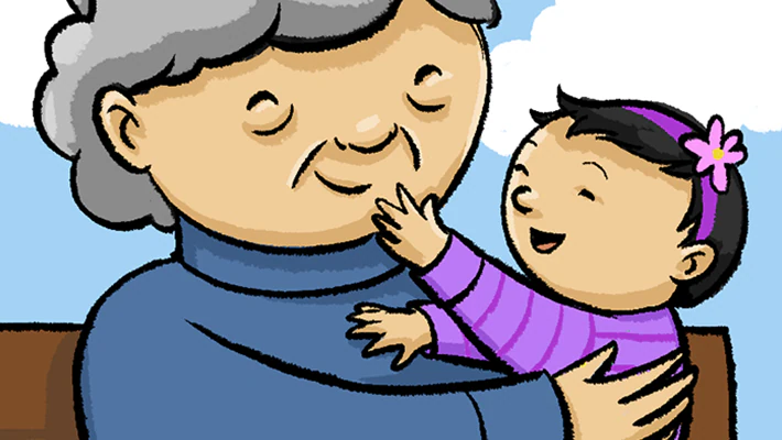 Illustration of Immunization schedule 6 Illustration of a grandmother and a baby girl