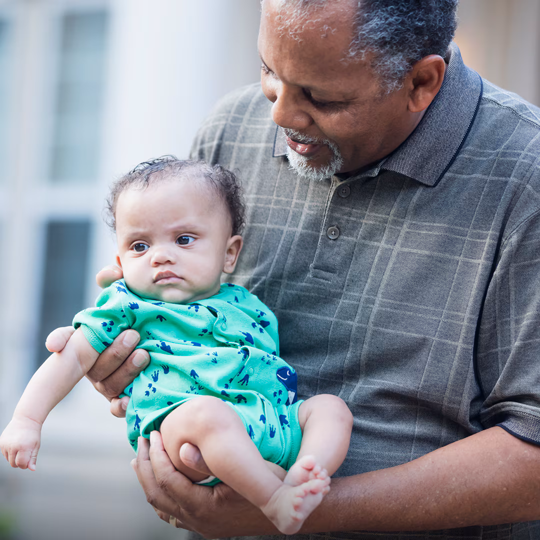 grandparent with baby for up to date routine vaccines Grandparent with baby