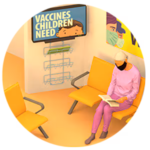 Illustration of person in waiting room.