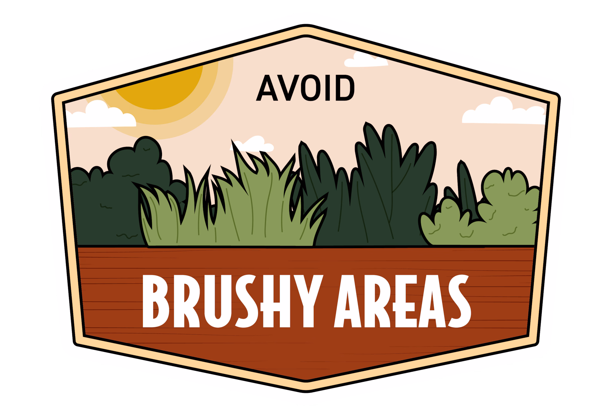Fight the Bite personal protective behavior badge promoting avoidance of brushy areas.
