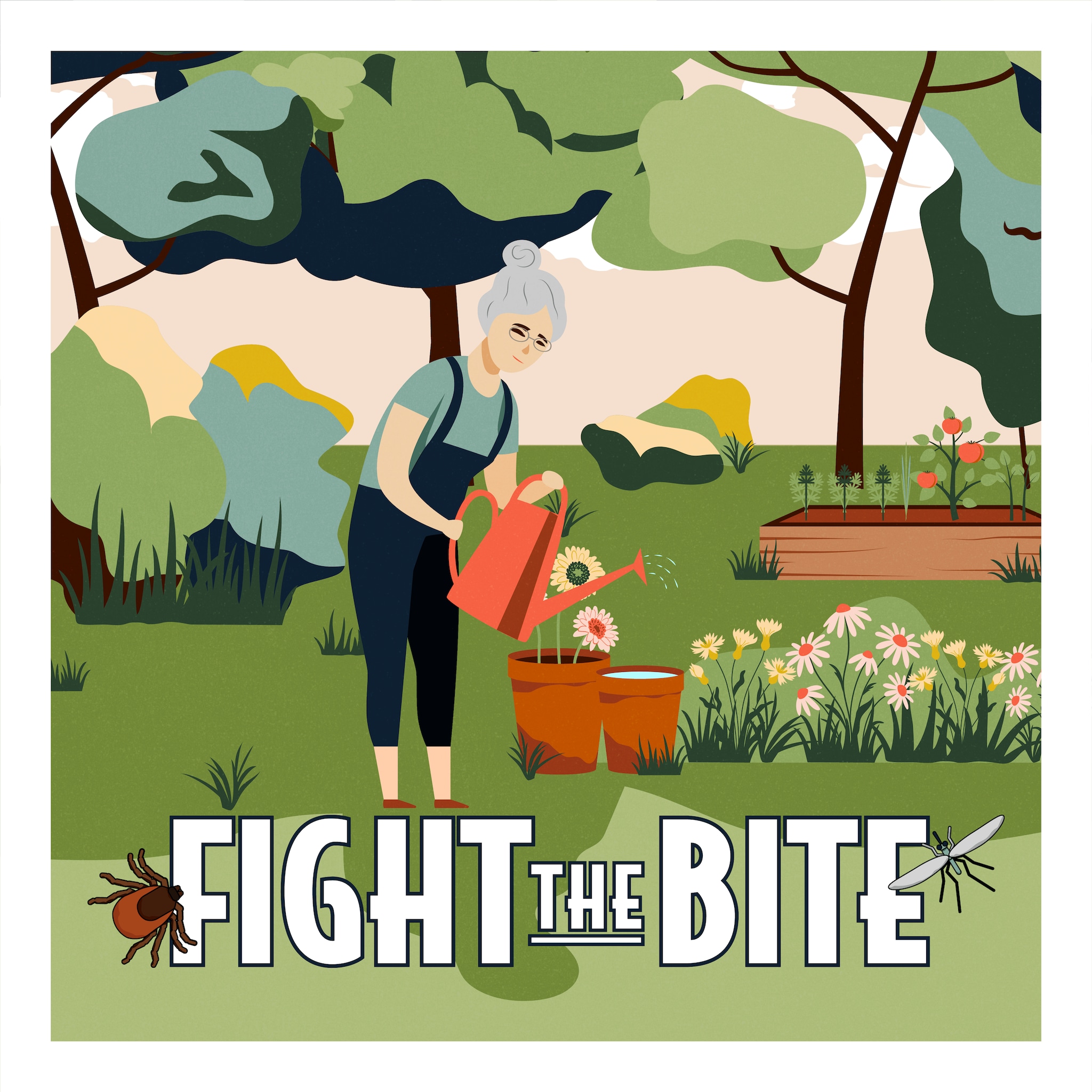 Graphic of older adult working in the garden for Fight the Bite campaign