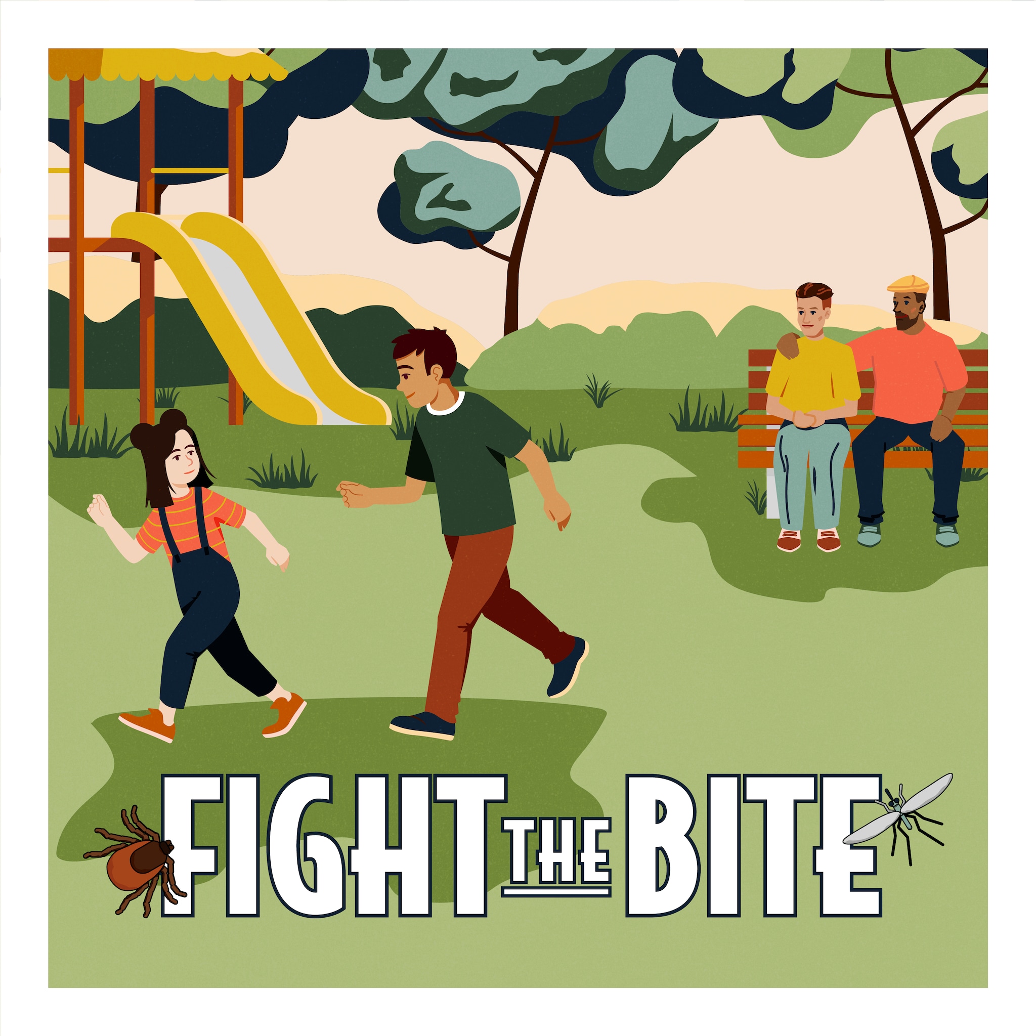 Social media graphic of parents and kids for Fight the Bite