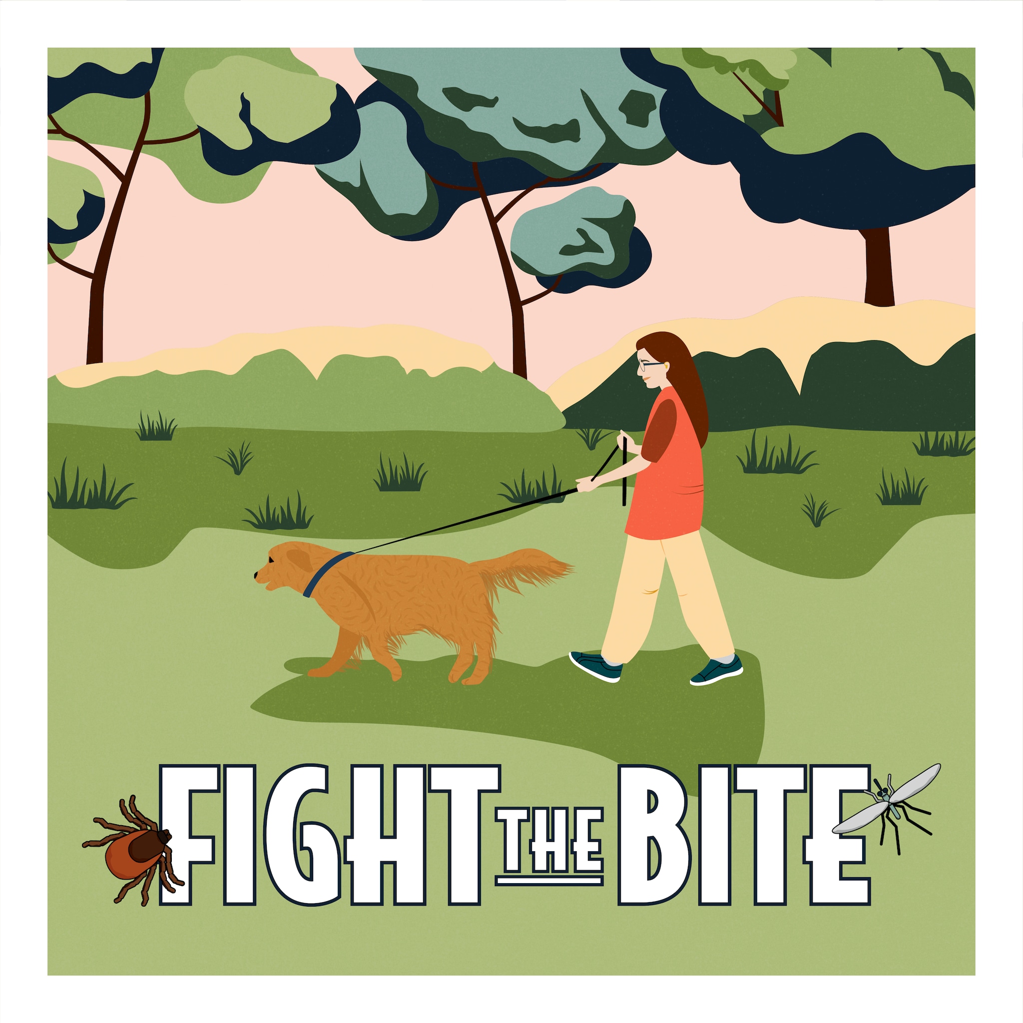 Graphic of a pet owner and their dog for Fight the Bite campaign.
