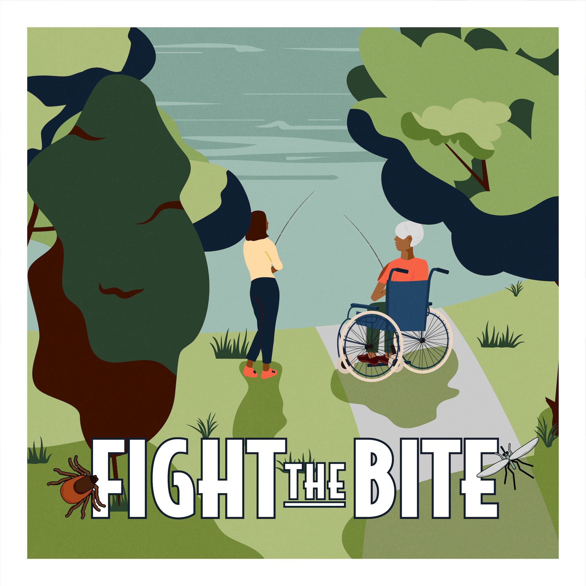 Graphic of people fishing for Fight the Bite campaign.