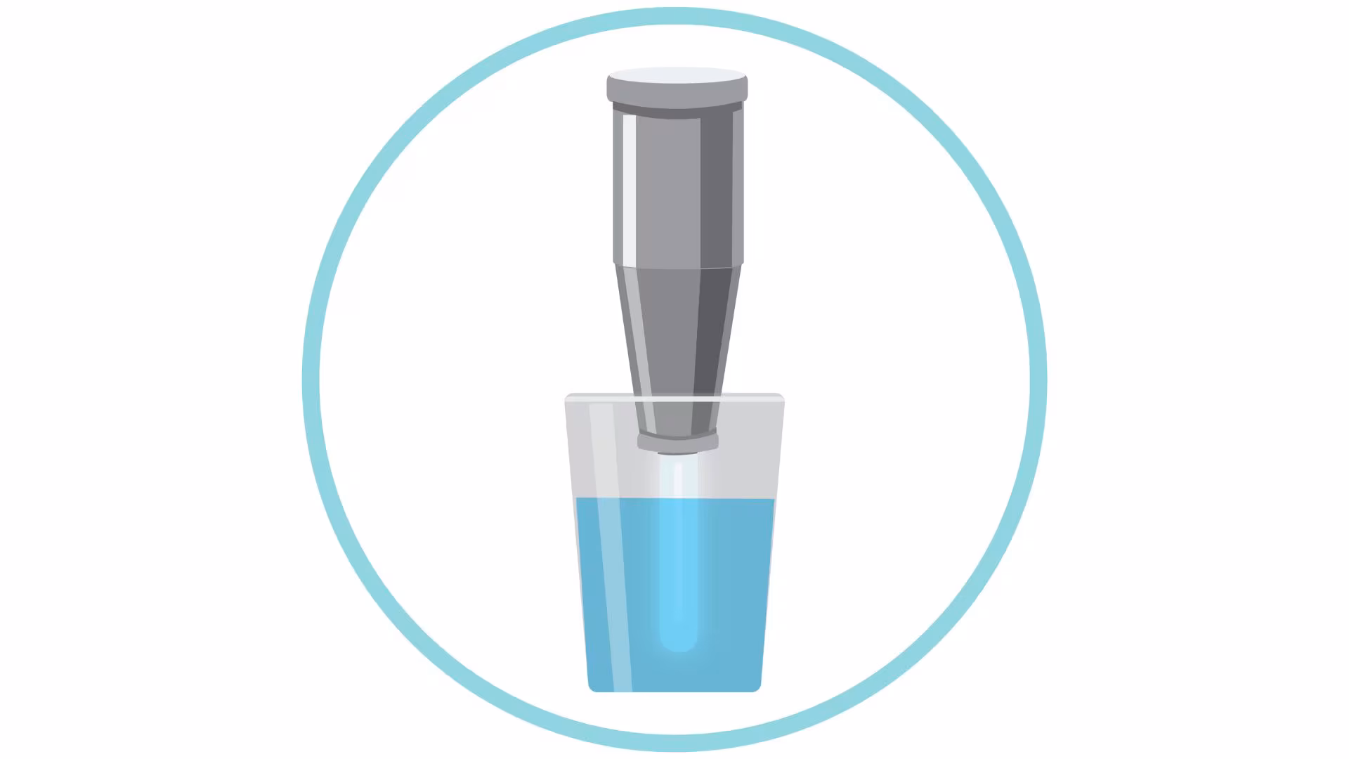 UV light disinfection icon Illustration of the wand of a portable UV light unit in a glass of clear water