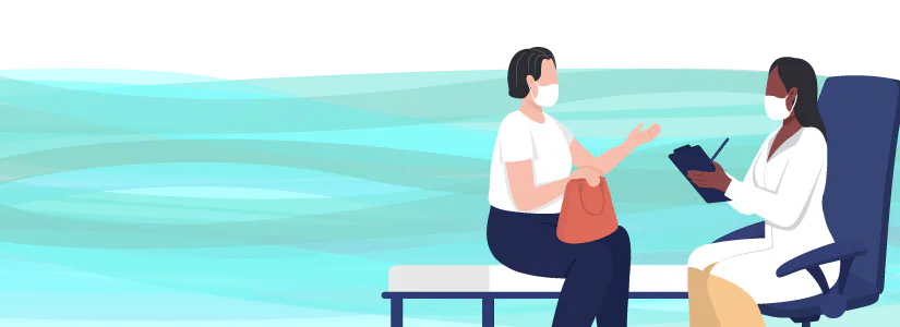 Photo of a doctor sitting and talking to a female patient. image source:/asiseeit