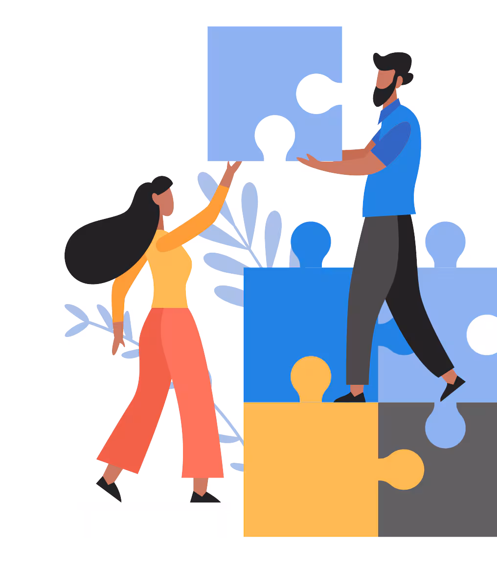 Graphic of two people placing puzzle pieces